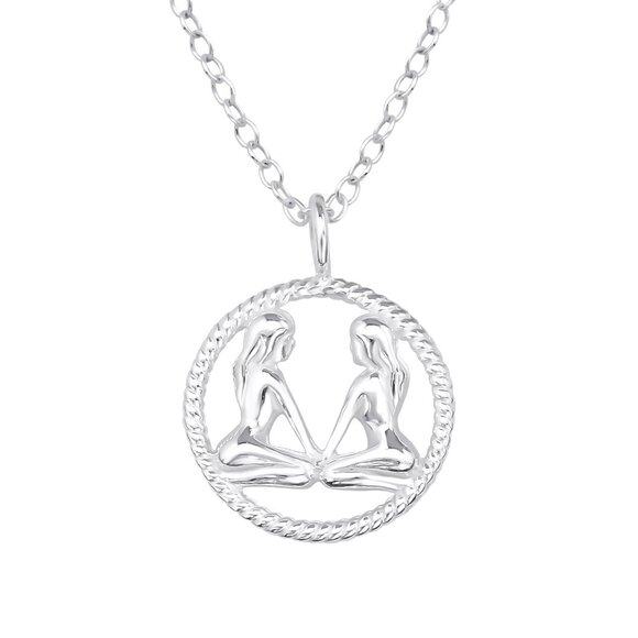 Sterling Silver Gemini Necklace - Zodiac Astrology Jewelry - Picture 1 of 1